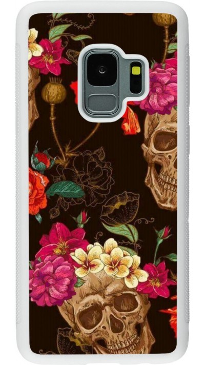 Hülle Samsung Galaxy S9 - Silikon weiss Skulls and flowers
