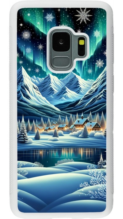 Coque Samsung Galaxy S9 - Silicone rigide blanc Snowy Mountain Village Lake night
