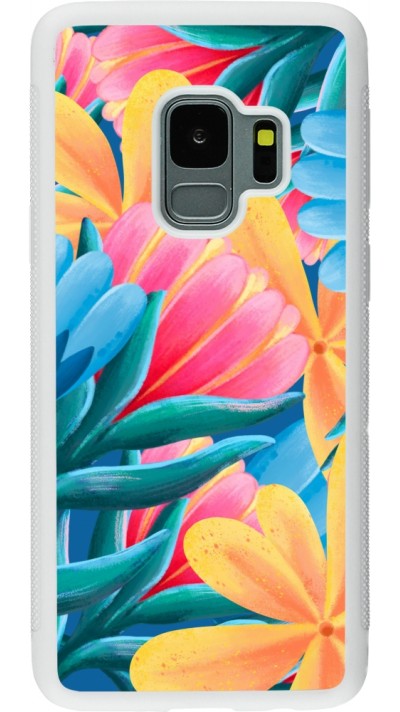 Coque Samsung Galaxy S9 - Silicone rigide blanc Spring 23 colorful flowers