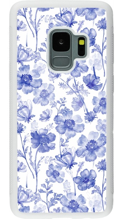 Coque Samsung Galaxy S9 - Silicone rigide blanc Spring 23 watercolor blue flowers