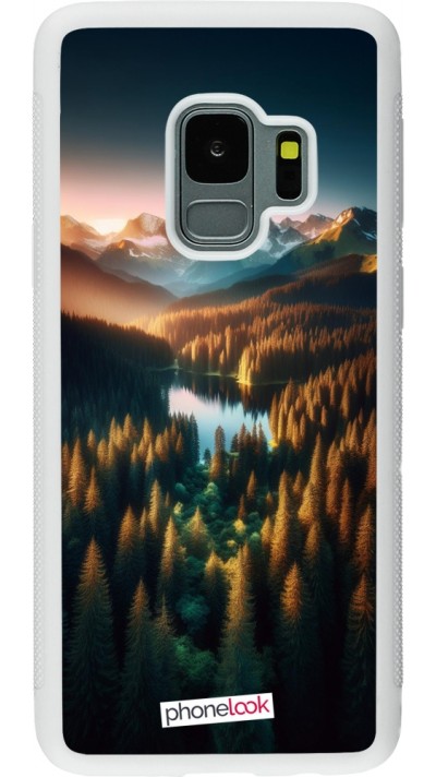 Samsung Galaxy S9 Case Hülle - Silikon weiss Sonnenuntergang Waldsee