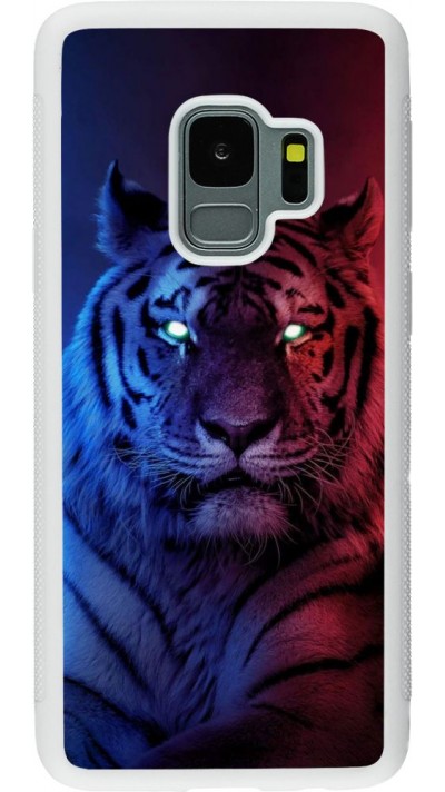 Hülle Samsung Galaxy S9 - Silikon weiss Tiger Blue Red