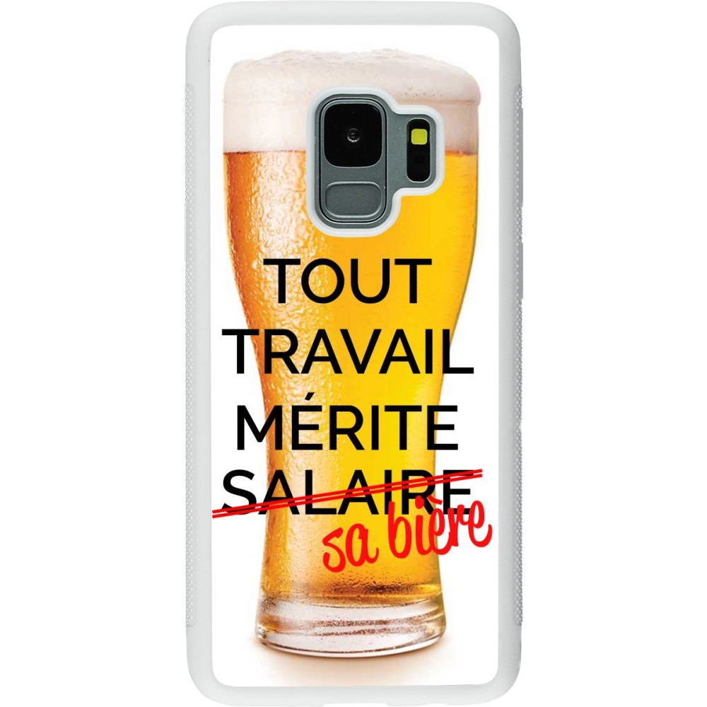 Coque Samsung Galaxy S9 - Silicone rigide blanc Tout travail mérite sa bière