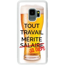 Coque Samsung Galaxy S9 - Silicone rigide blanc Tout travail mérite sa bière