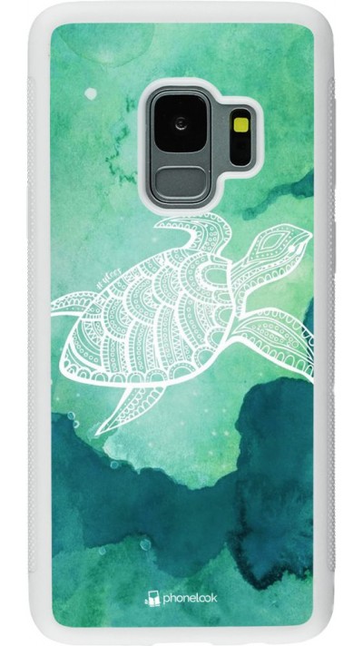 Coque Samsung Galaxy S9 - Silicone rigide blanc Turtle Aztec Watercolor