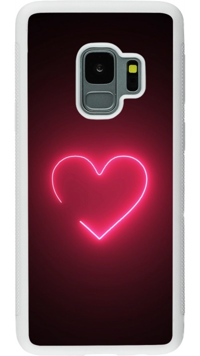 Coque Samsung Galaxy S9 - Silicone rigide blanc Valentine 2023 single neon heart