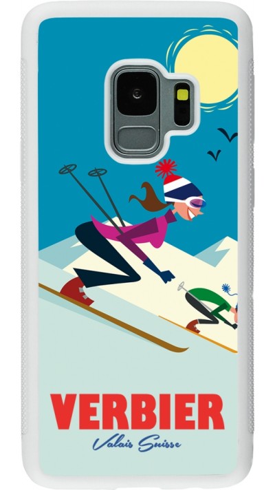 Coque Samsung Galaxy S9 - Silicone rigide blanc Verbier Ski Downhill