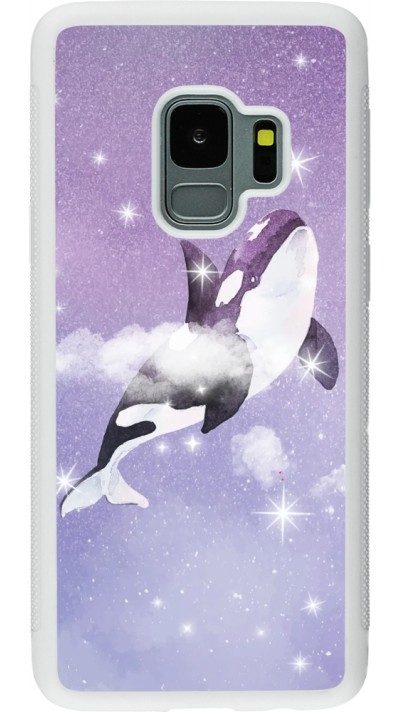 Coque Samsung Galaxy S9 - Silicone rigide blanc Whale in sparking stars