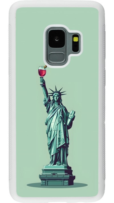 Samsung Galaxy S9 Case Hülle - Silikon weiss Freiheitsstatue mit einem Glas Wein