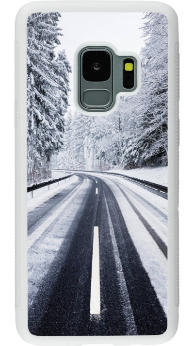 Coque Samsung Galaxy S9 - Silicone rigide blanc Winter 22 Snowy Road