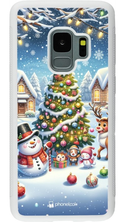 Coque Samsung Galaxy S9 - Silicone rigide blanc Noël 2023 bonhomme de neige et sapin