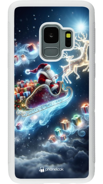 Coque Samsung Galaxy S9 - Silicone rigide blanc Noël 2023 Père Noël enchanté