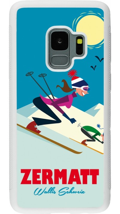Coque Samsung Galaxy S9 - Silicone rigide blanc Zermatt Ski Downhill