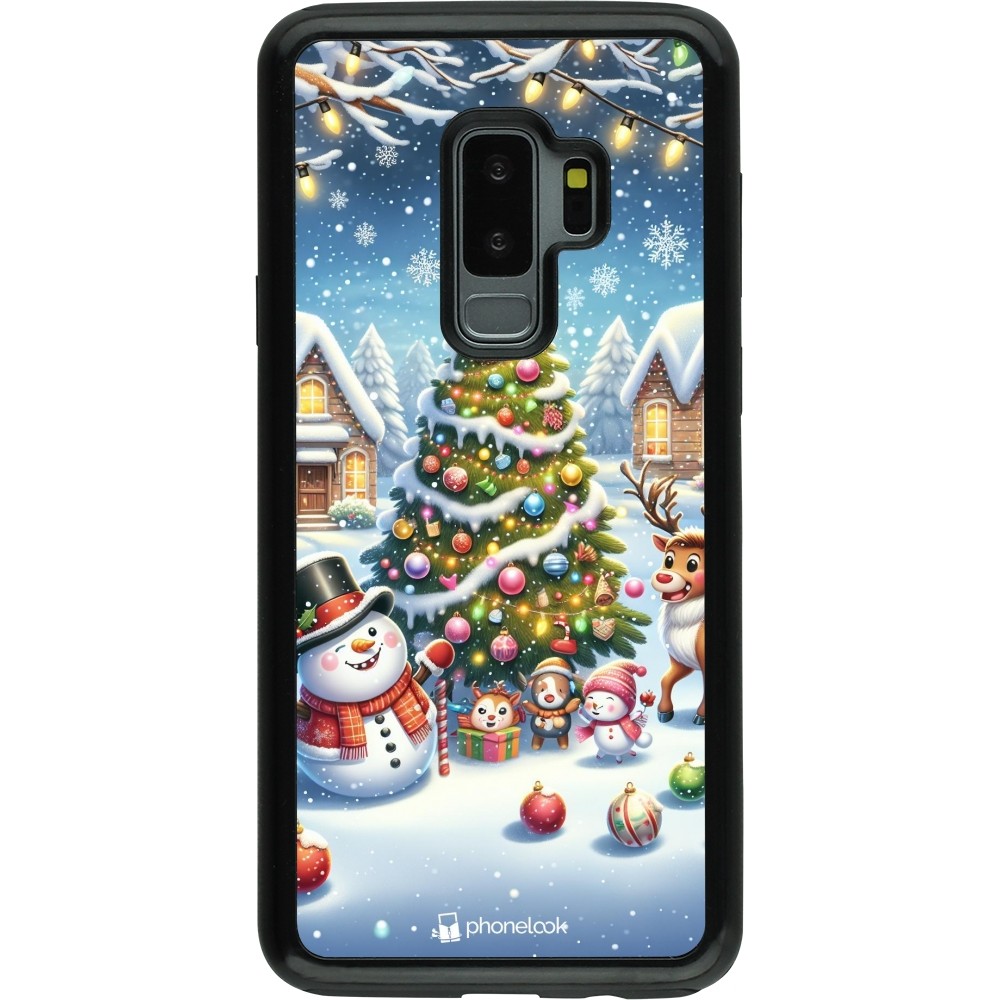 Samsung Galaxy S9+ Case Hülle - Hybrid Armor schwarz Weihnachten 2023 Schneemann und Tannenbaum