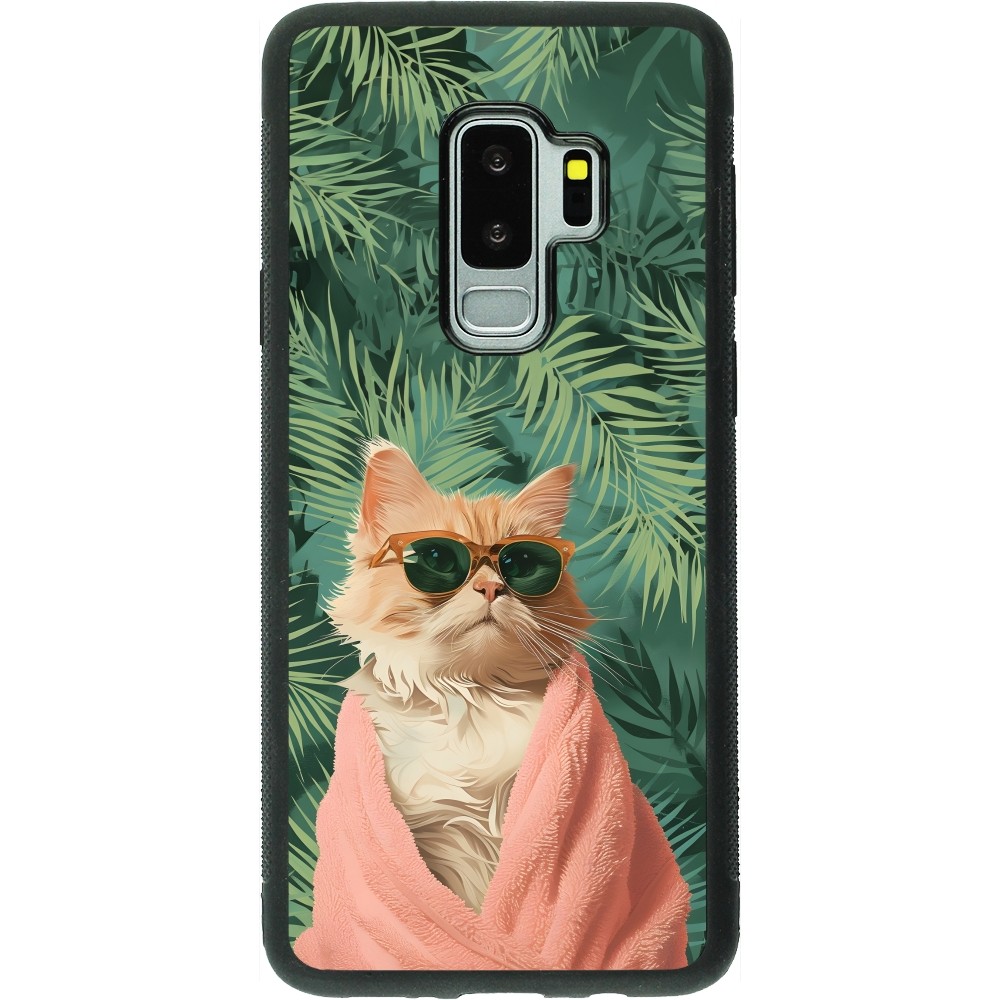Coque Samsung Galaxy S9+ - Silicone rigide noir Cat Summer Palms
