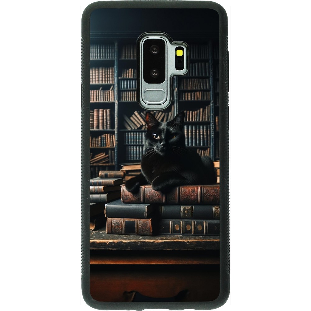 Samsung Galaxy S9+ Case Hülle - Silikon schwarz Katze Bücher dunkel