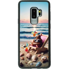 Samsung Galaxy S9+ Case Hülle - Silikon schwarz Kackhaufen Emoji auf Liegestuhl