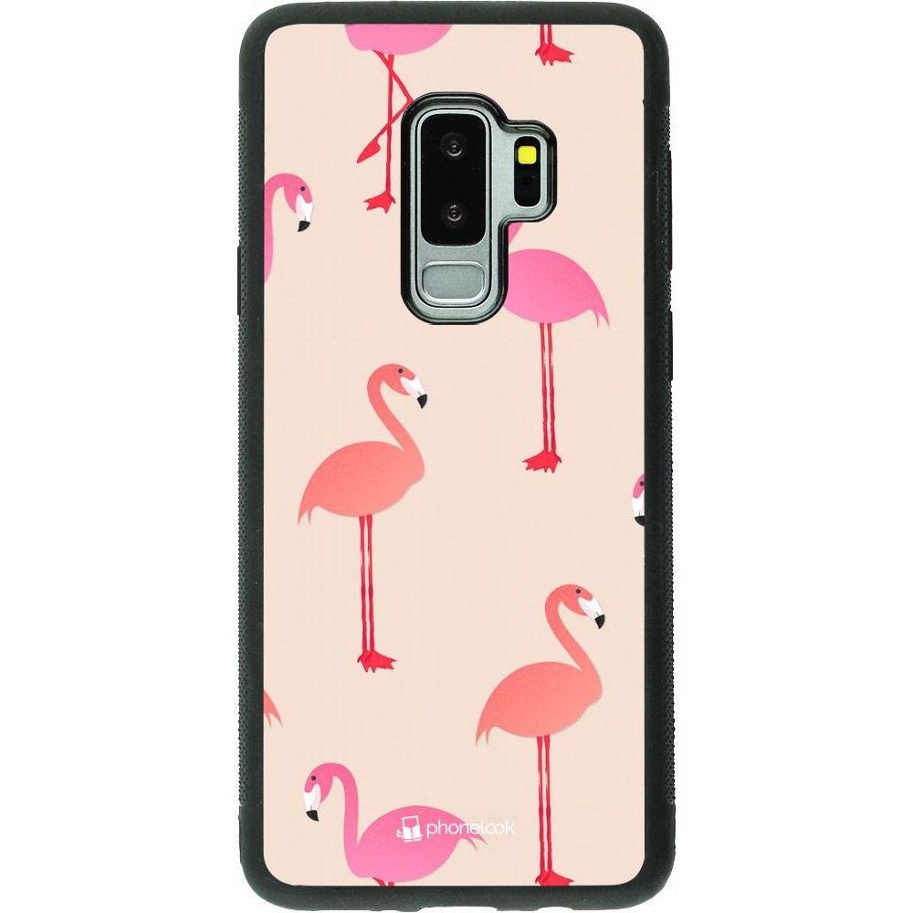 Hülle Samsung Galaxy S9+ - Silikon schwarz Pink Flamingos Pattern