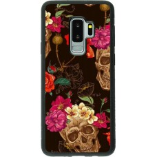 Coque Samsung Galaxy S9+ - Silicone rigide noir Skulls and flowers