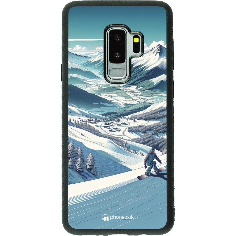 Coque Samsung Galaxy S9+ - Silicone rigide noir Snowboarder Montagne