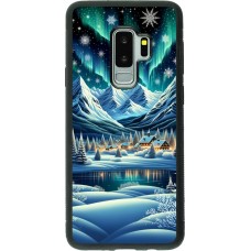 Samsung Galaxy S9+ Case Hülle - Silikon schwarz Verschneites Bergdorf am See in der Nacht