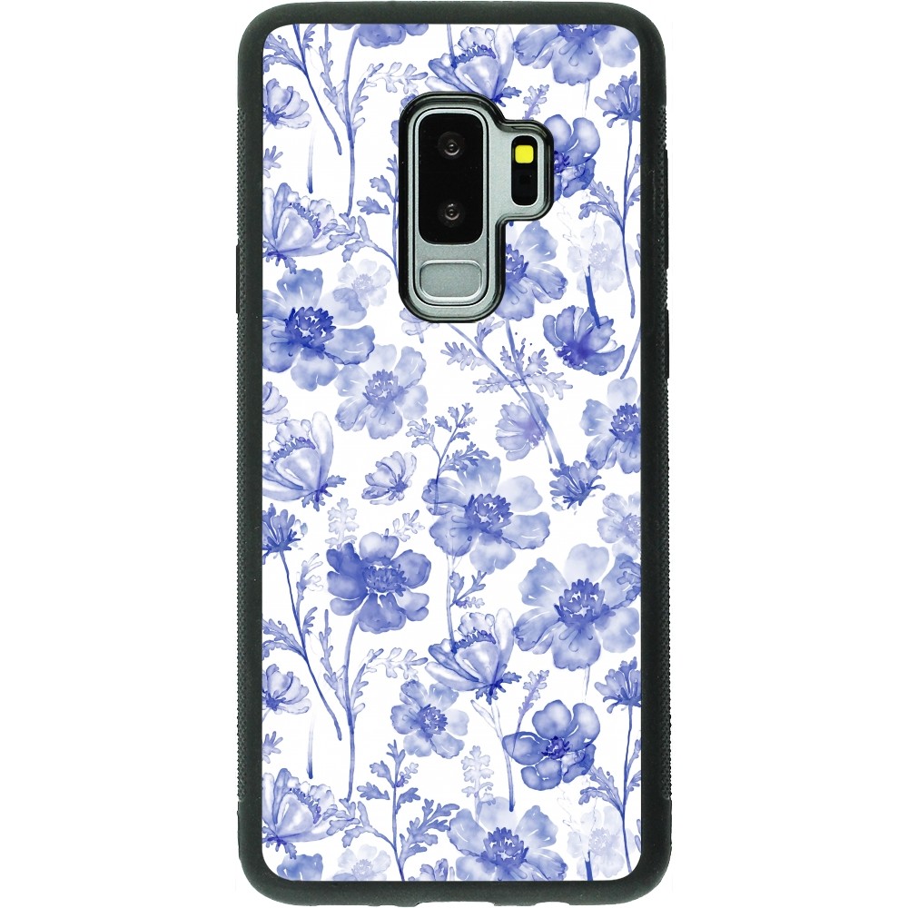 Samsung Galaxy S9+ Case Hülle - Silikon schwarz Spring 23 watercolor blue flowers