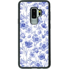 Samsung Galaxy S9+ Case Hülle - Silikon schwarz Spring 23 watercolor blue flowers