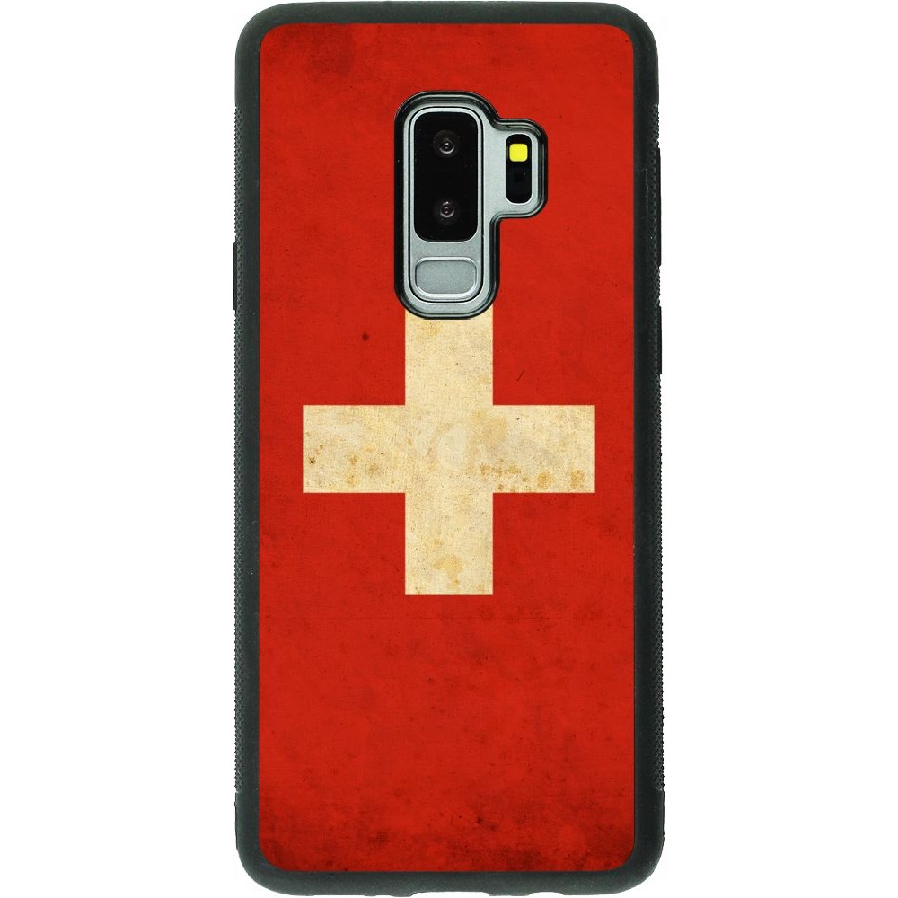 Coque Samsung Galaxy S9+ - Silicone rigide noir Vintage Flag SWISS