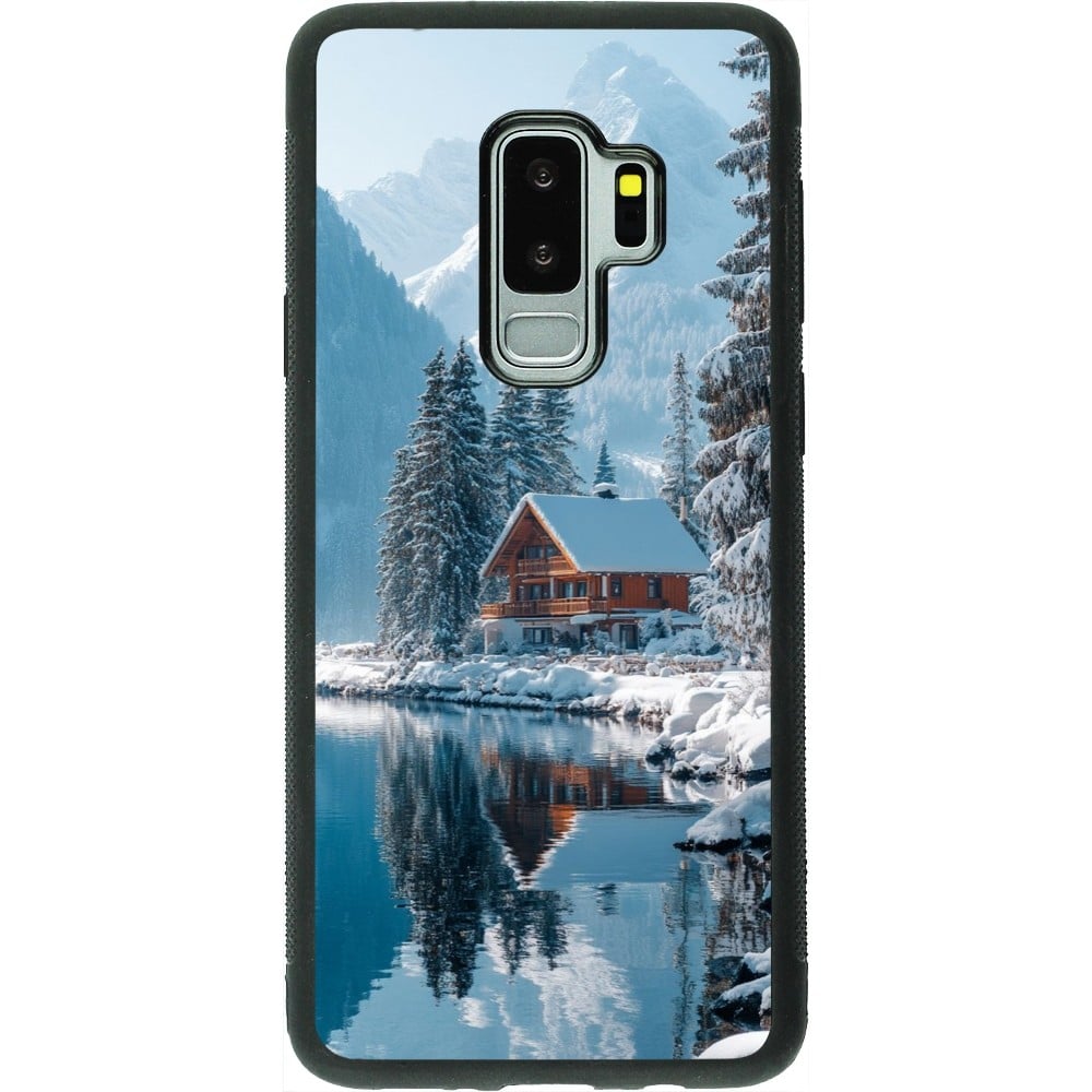Coque Samsung Galaxy S9+ - Silicone rigide noir Winter 25 Winter house forest day