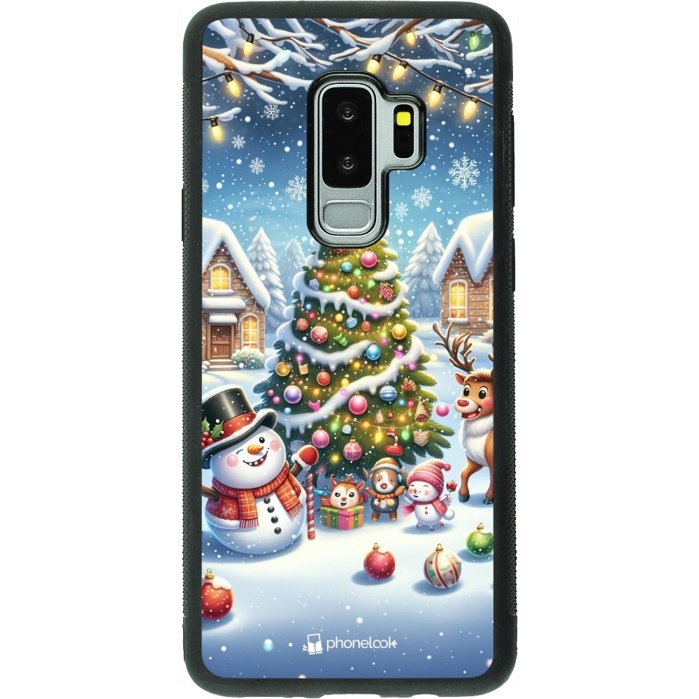 Samsung Galaxy S9+ Case Hülle - Silikon schwarz Weihnachten 2023 Schneemann und Tannenbaum