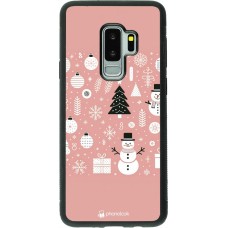 Coque Samsung Galaxy S9+ - Silicone rigide noir Noël 2024 Rose Snowman Christmas