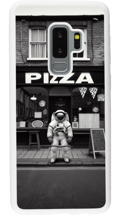 Coque Samsung Galaxy S9+ - Silicone rigide blanc Astronaute devant une Pizzeria