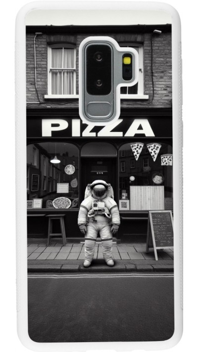 Samsung Galaxy S9+ Case Hülle - Silikon weiss Astronaut vor einer Pizzeria