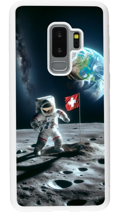 Samsung Galaxy S9+ Case Hülle - Silikon weiss Astro Schweiz auf dem Mond