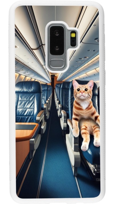 Coque Samsung Galaxy S9+ - Silicone rigide blanc Chat dans un avion