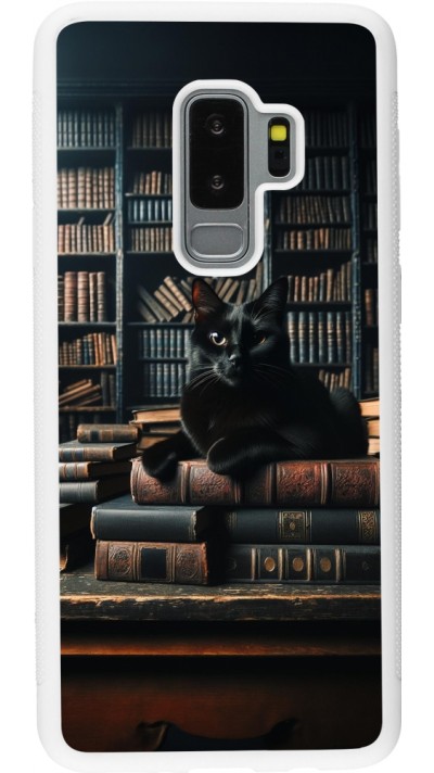 Samsung Galaxy S9+ Case Hülle - Silikon weiss Katze Bücher dunkel