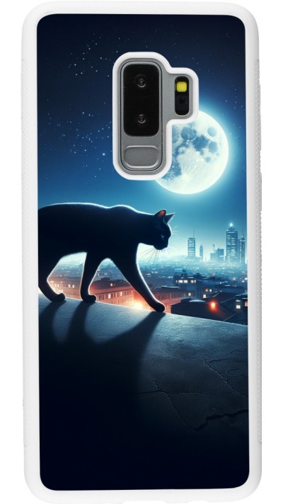 Samsung Galaxy S9+ Case Hülle - Silikon weiss Schwarze Katze unter dem Vollmond