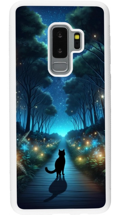 Samsung Galaxy S9+ Case Hülle - Silikon weiss Schwarze Katze Spaziergang