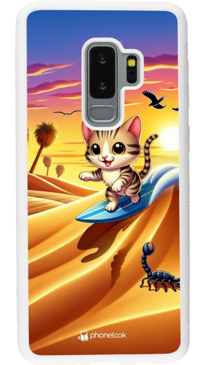 Coque Samsung Galaxy S9+ - Silicone rigide blanc Chat surfeur au soleil