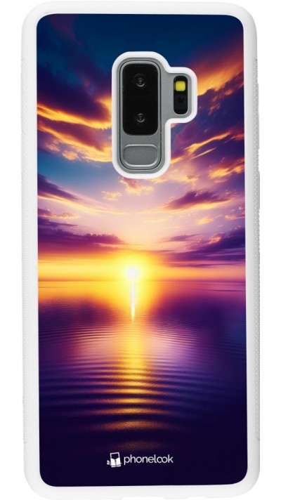 Coque Samsung Galaxy S9+ - Silicone rigide blanc Coucher soleil jaune violet