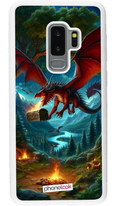 Coque Samsung Galaxy S9+ - Silicone rigide blanc Dragon Volant Forêt Trésor