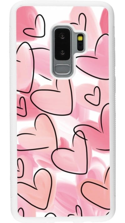 Samsung Galaxy S9+ Case Hülle - Silikon weiss Easter 2023 pink hearts