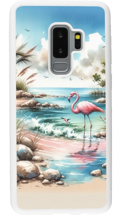 Samsung Galaxy S9+ Case Hülle - Silikon weiss Flamingo Aquarell