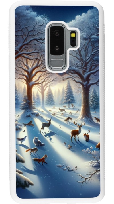 Coque Samsung Galaxy S9+ - Silicone rigide blanc Forêt neige enchantée