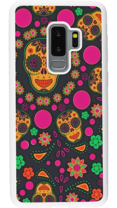 Samsung Galaxy S9+ Case Hülle - Silikon weiss Halloween 22 colorful mexican skulls