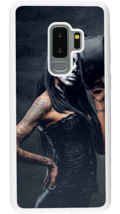 Samsung Galaxy S9+ Case Hülle - Silikon weiss Halloween 22 Tattooed Girl