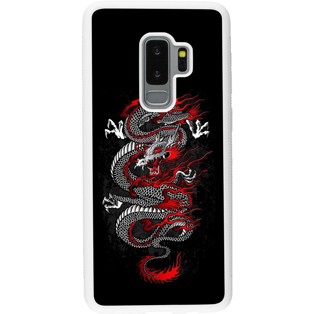 Samsung Galaxy S9+ Case Hülle - Silikon weiss Japanese style Dragon Tattoo Red Black