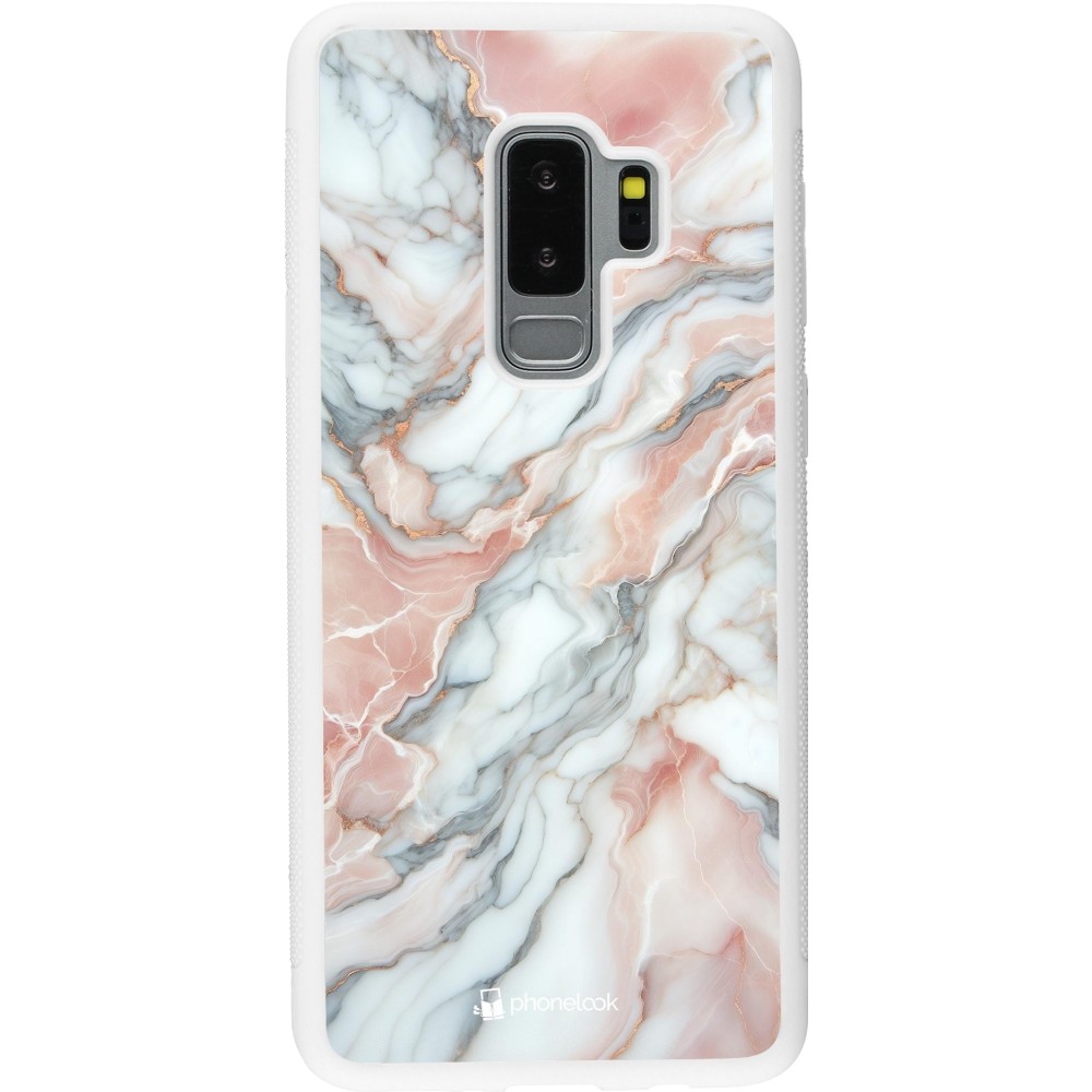Samsung Galaxy S9+ Case Hülle - Silikon weiss Rosa Leuchtender Marmor