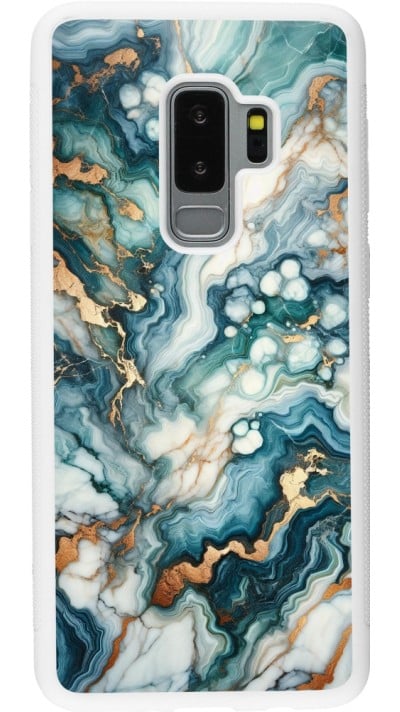 Samsung Galaxy S9+ Case Hülle - Silikon weiss Grüner Blauer Goldener Marmor