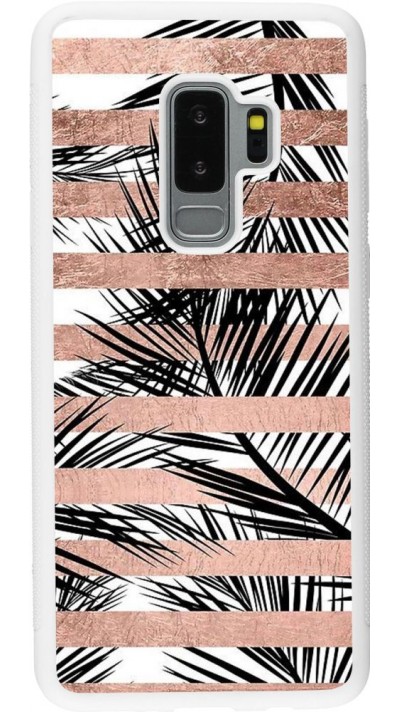 Hülle Samsung Galaxy S9+ - Silikon weiss Palm trees gold stripes